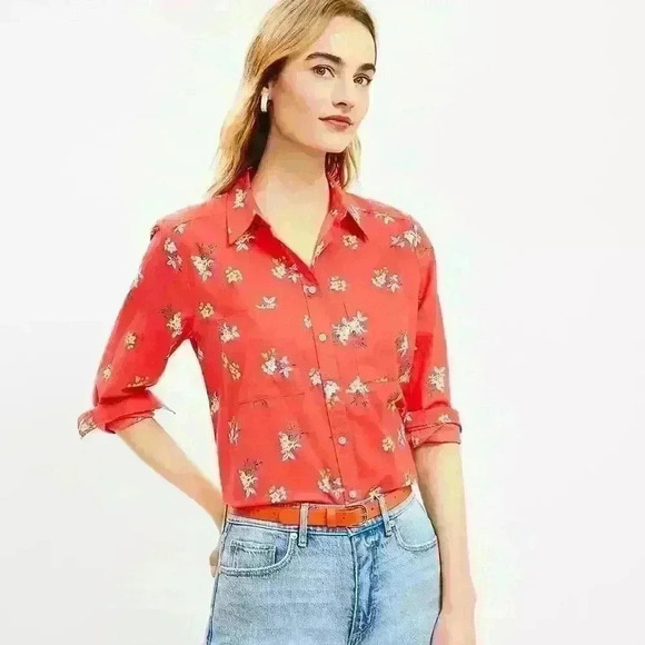 LOFT Tops - 😍 NWOT 😍 Ann Taylor Loft Floral Everyday Shirt, Red, Size S